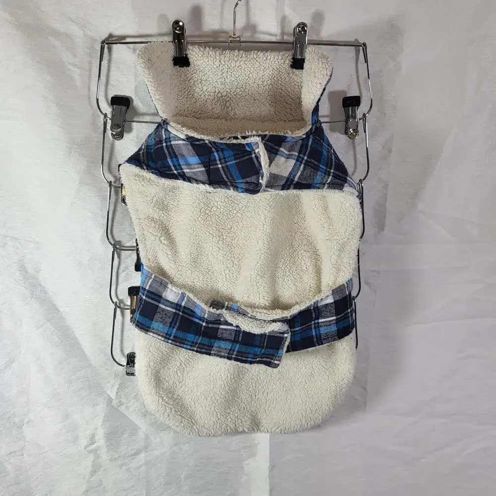 SimplyDog Blue and White Plaid Sherpa Lined Dog Jacket, Size XL